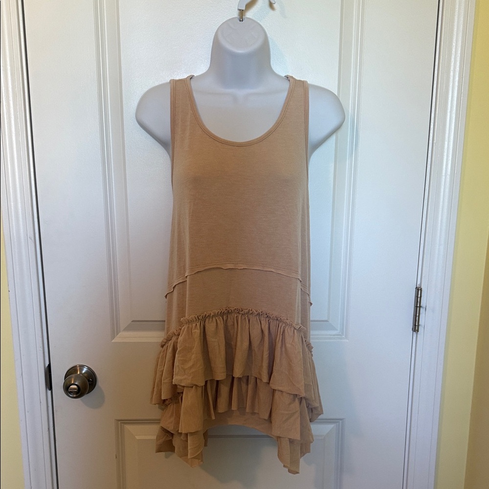 Like Love Sleeveless Tan Ruffle Tank Top